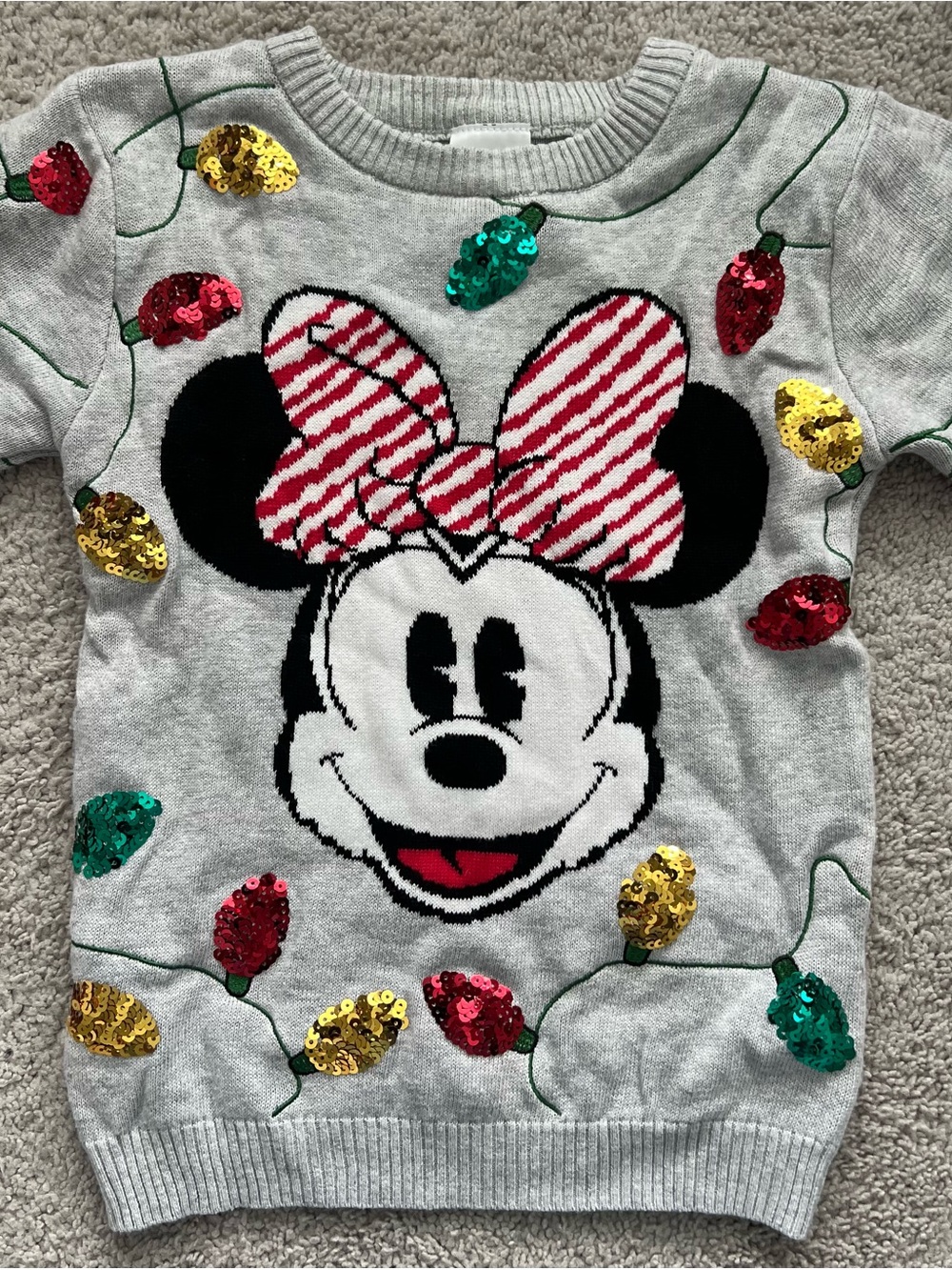 Disney Gray Minnie Mouse Sequin Light Bulb Sweater Top - Kids